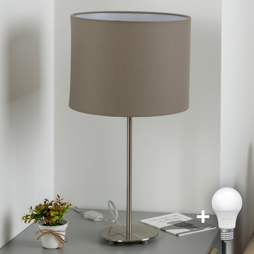 Eglo - LED  Lampada da tavolo TUNJA 1xE27/60W/230V 38,5 cm cromo opaco/taupe