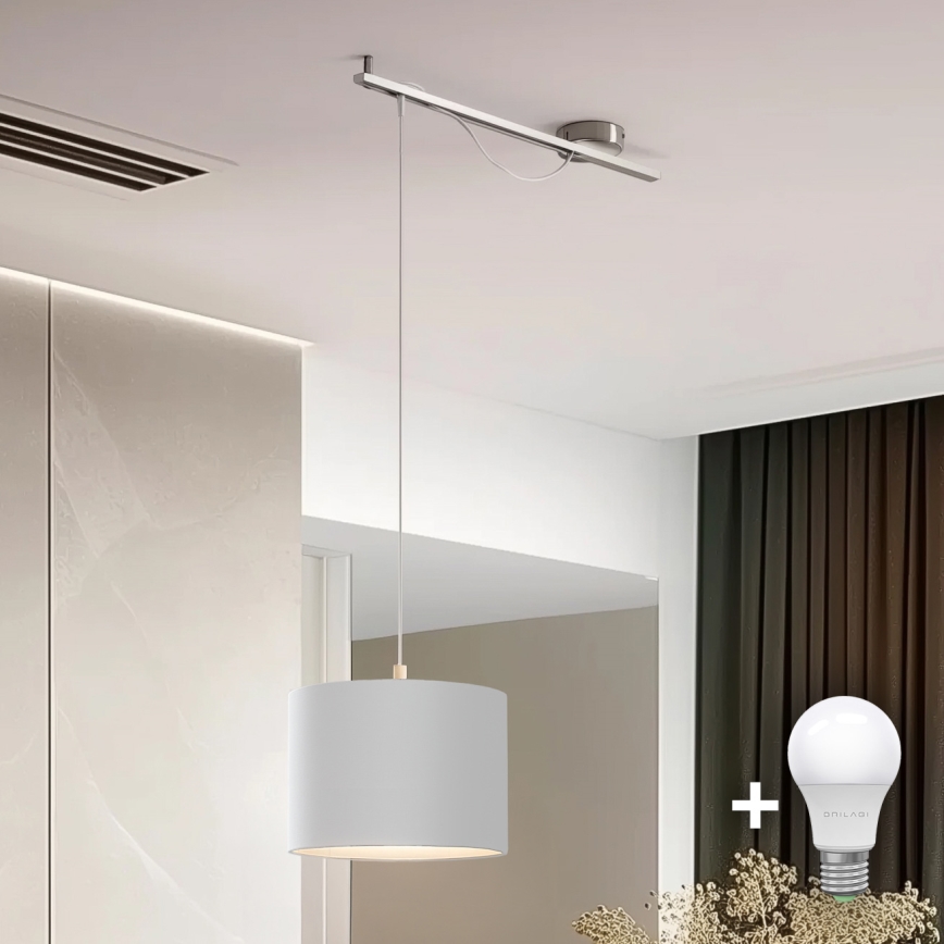 Eglo - LED  Lampadario a sospensione con filo CALCENA 1xE27/60W/230V cromo opaco/bianco