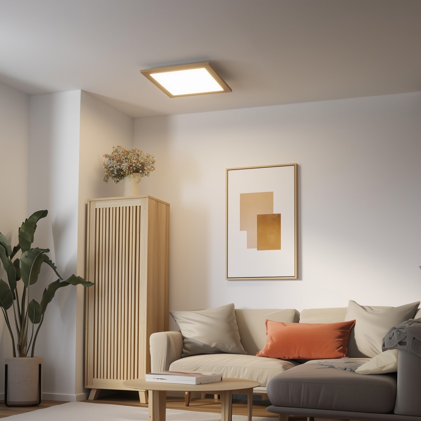 Eglo - Pannello LED RGB dimmerabile a montaggio superficiale SALOBRENA-C WOOD LED/40W/230V 2700-6500K 49,5x49,5 cm marrone + telecomando