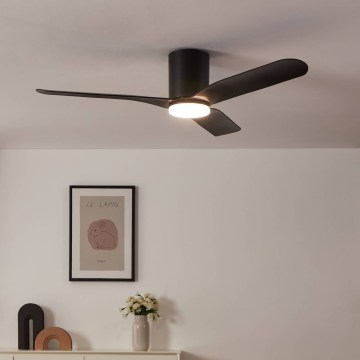 Eglo - Ventilatore da soffitto LED dimmerabile, 17W, 230V, 3000/4000/5000K, Ø132 cm, nero, con telecomando