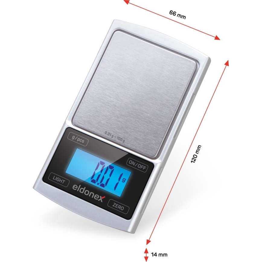 ELDONEX EKS-4040-SL - Bilancia di alta precisione 2xCR2032 argento