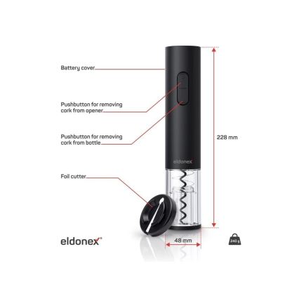 ELDONEX EWO-2100-BK - Apribottiglie elettrico 4xAA nero