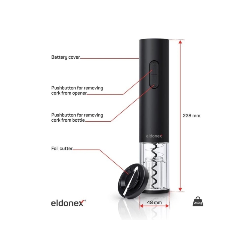 ELDONEX EWO-2100-BK - Apribottiglie elettrico 4xAA nero