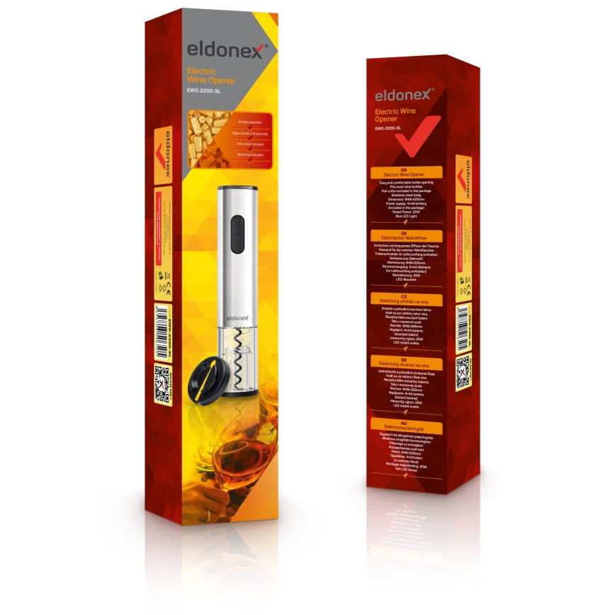 ELDONEX EWO-2200-SL - Apribottiglie elettrico 4xAA cromo opaco