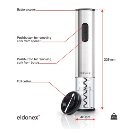 ELDONEX EWO-2200-SL - Apribottiglie elettrico 4xAA cromo opaco