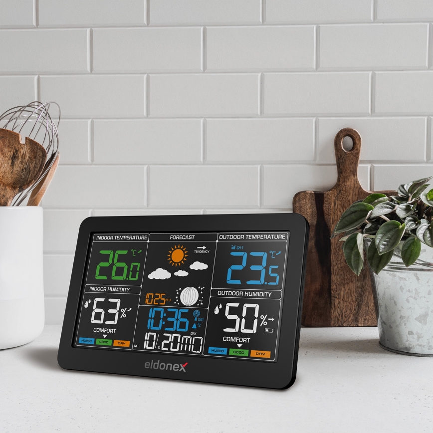 ELDONEX EWS-1010-BK - Stazione meteo con display LCD 2xAAA nero