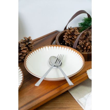 Elegante servizio da tavola in porcellana 18 pezzi, bianco/marrone