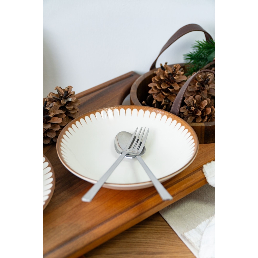 Elegante servizio da tavola in porcellana 18 pezzi, bianco/marrone