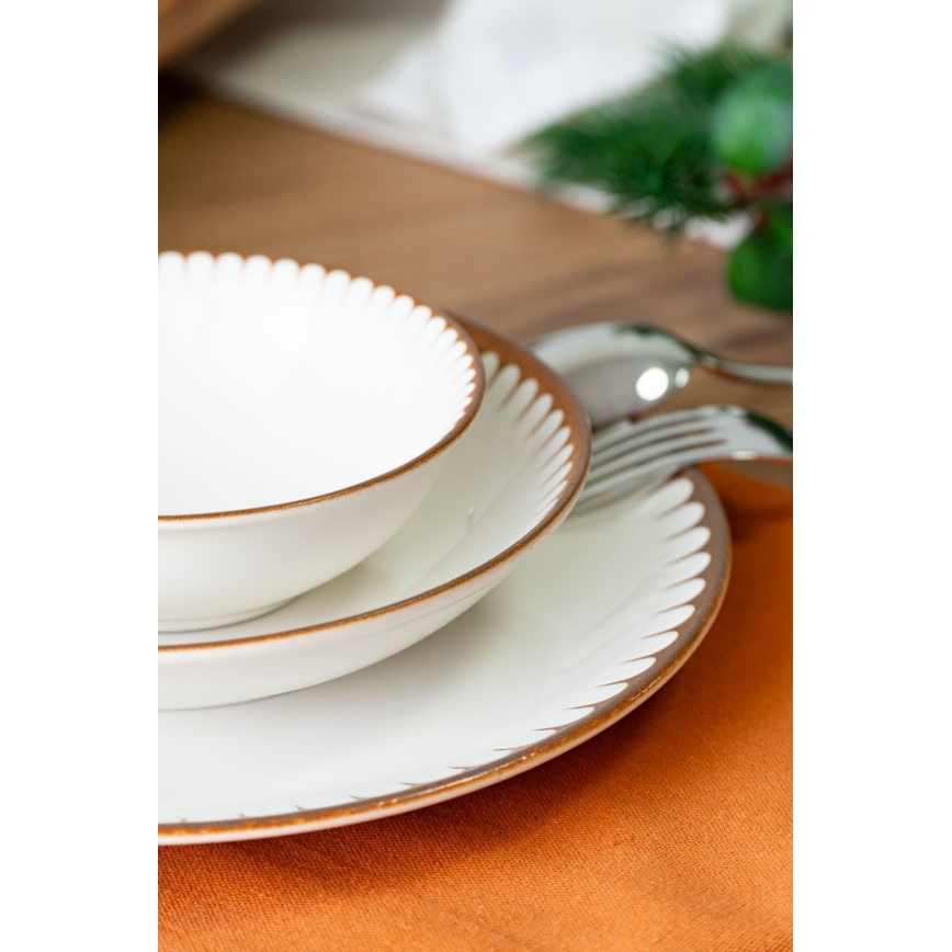 Elegante servizio da tavola in porcellana 18 pezzi, bianco/marrone