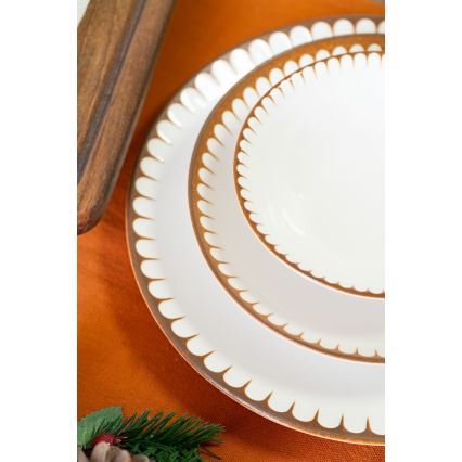 Elegante servizio da tavola in porcellana 18 pezzi, bianco/marrone