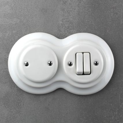 Elhard - Cornice doppia in ceramica retrò bianca