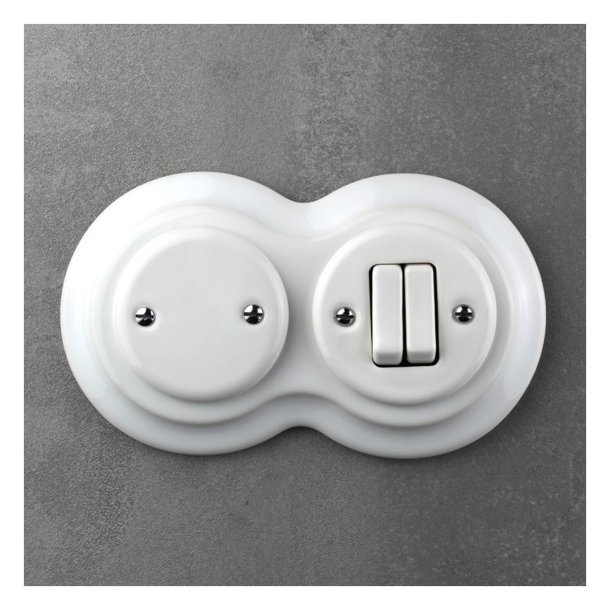 Elhard - Cornice doppia in ceramica retrò bianca