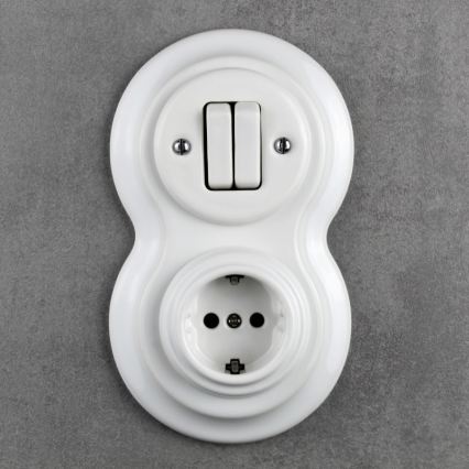 Elhard - Cornice doppia in ceramica retrò bianca