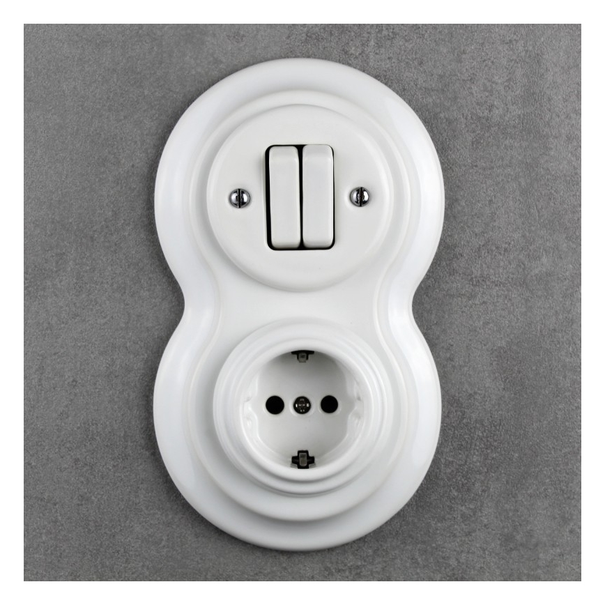 Elhard - Cornice doppia in ceramica retrò bianca