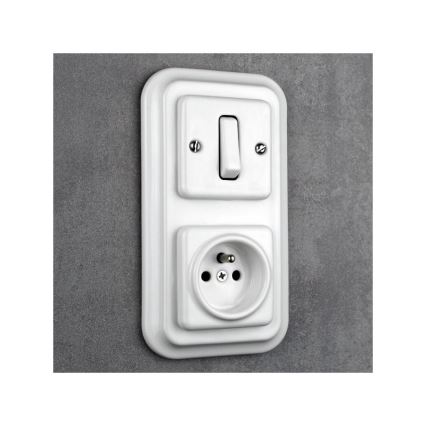 Elhard - Cornice doppia retrò in ceramica bianca