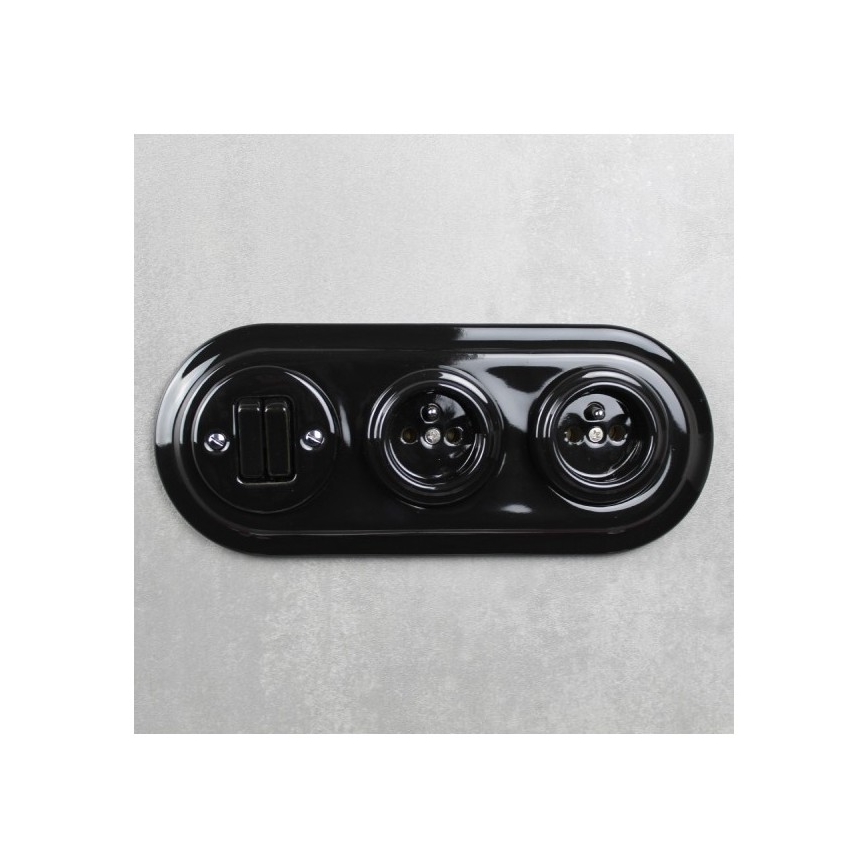 Elhard - Cornice tripla in ceramica retrò, nera