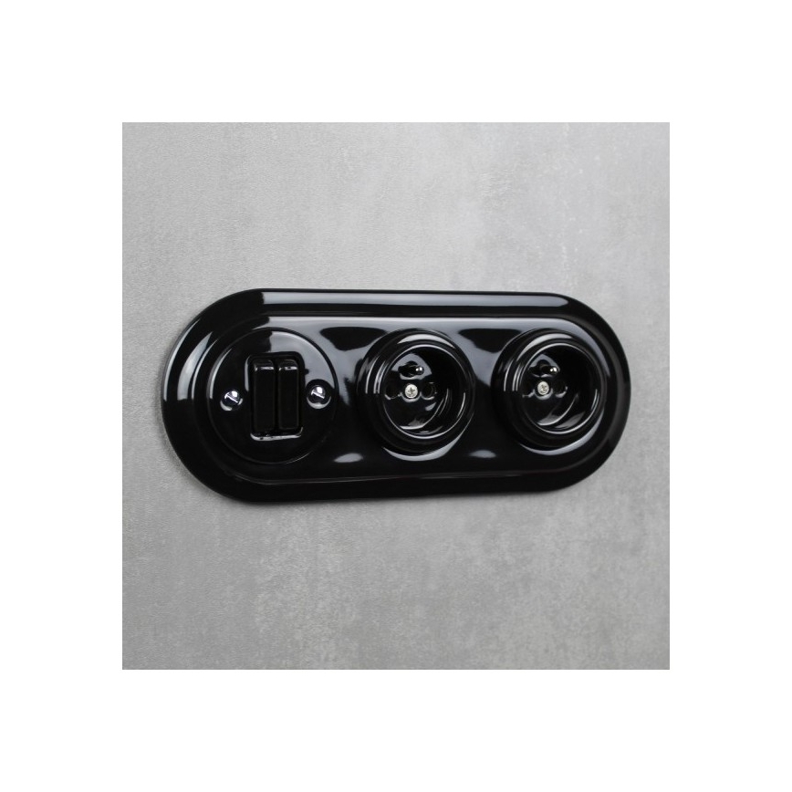 Elhard - Cornice tripla in ceramica retrò, nera