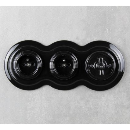Elhard - Cornice tripla retrò in ceramica, nera
