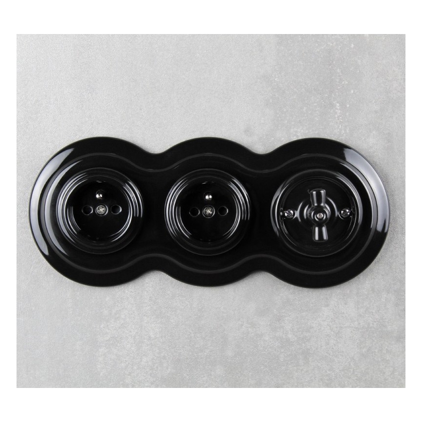 Elhard - Cornice tripla retrò in ceramica, nera