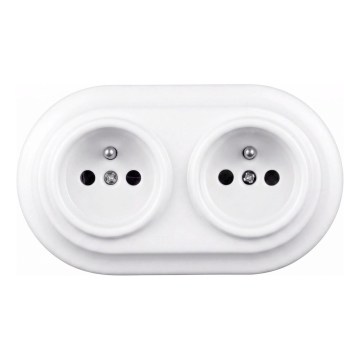 Elhard - Doppia presa da parete in ceramica in stile retrò con placca 230 V bianca