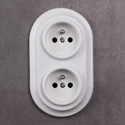 Elhard - Doppia presa da parete in ceramica in stile retrò con placca 230 V bianca
