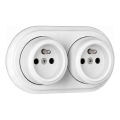 Elhard - Doppia presa da parete in ceramica in stile retrò per uso domestico con cornice 230V bianca