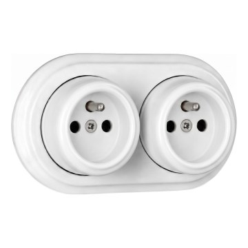 Elhard - Doppia presa da parete in ceramica in stile retrò per uso domestico con cornice 230V bianca