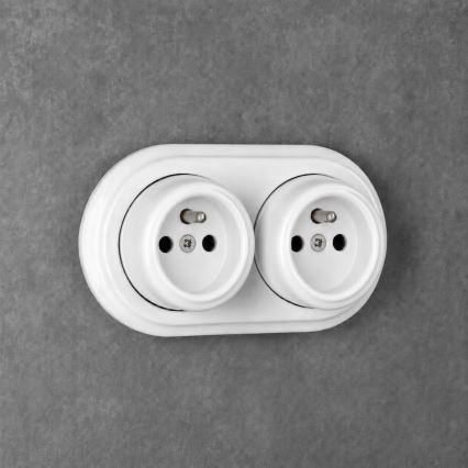 Elhard - Doppia presa da parete in ceramica in stile retrò per uso domestico con cornice 230V bianca