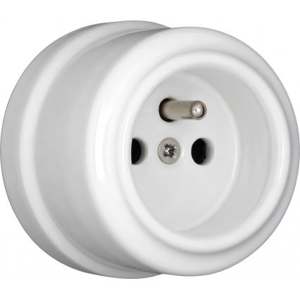 Elhard - Doppia presa da parete in ceramica in stile retrò per uso domestico con cornice 230V bianca