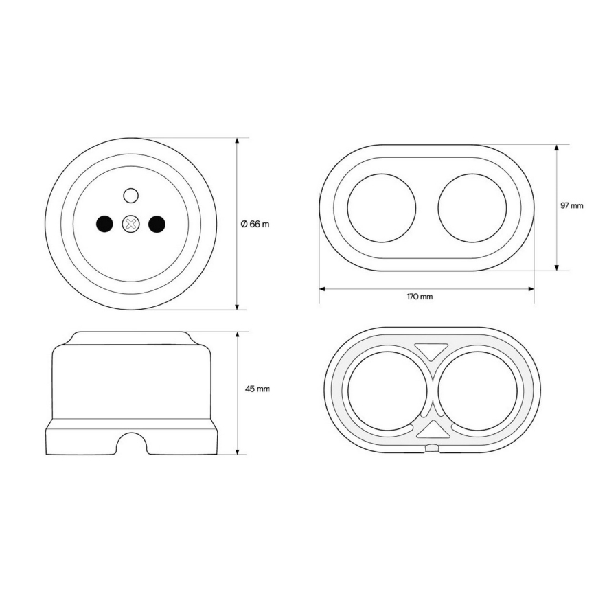 Elhard - Doppia presa da parete in ceramica in stile retrò per uso domestico con cornice 230V bianca