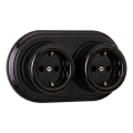 Elhard - Doppia presa da parete in ceramica stile retrò con placca, SCHUKO 230 V, nera
