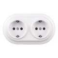 Elhard - Doppia presa domestica in ceramica in stile retrò con cornice SCHUKO 230V bianca