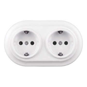 Elhard - Doppia presa domestica in ceramica in stile retrò con cornice SCHUKO 230V bianca