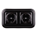 Elhard - Doppia presa domestica in ceramica in stile retrò con cornice, SCHUKO 230V, nera