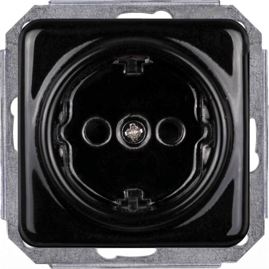 Elhard - Doppia presa domestica in ceramica in stile retrò con cornice, SCHUKO 230V, nera