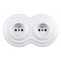 Elhard - Doppia presa domestica in ceramica stile retrò con cornice 230V bianca