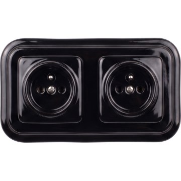 Elhard - Doppia presa domestica in ceramica stile retrò con cornice, 230V, nera
