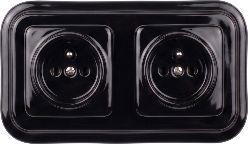 Elhard - Doppia presa domestica in ceramica stile retrò con cornice, 230V, nera