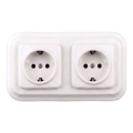 Elhard - Doppia presa domestica in ceramica stile retrò con cornice SCHUKO 230V bianca