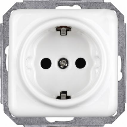 Elhard - Doppia presa domestica in ceramica stile retrò con cornice SCHUKO 230V bianca