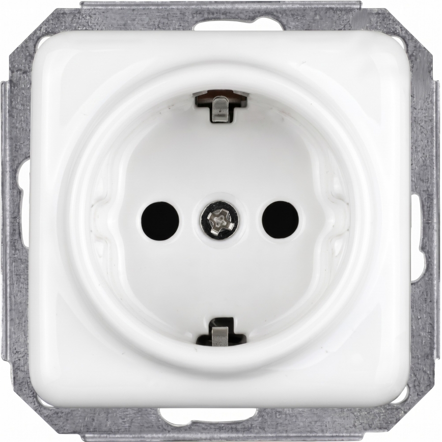Elhard - Doppia presa domestica in ceramica stile retrò con cornice SCHUKO 230V bianca