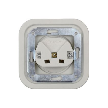 Elhard - Doppia presa domestica in ceramica stile retrò con cornice SCHUKO 230V bianca