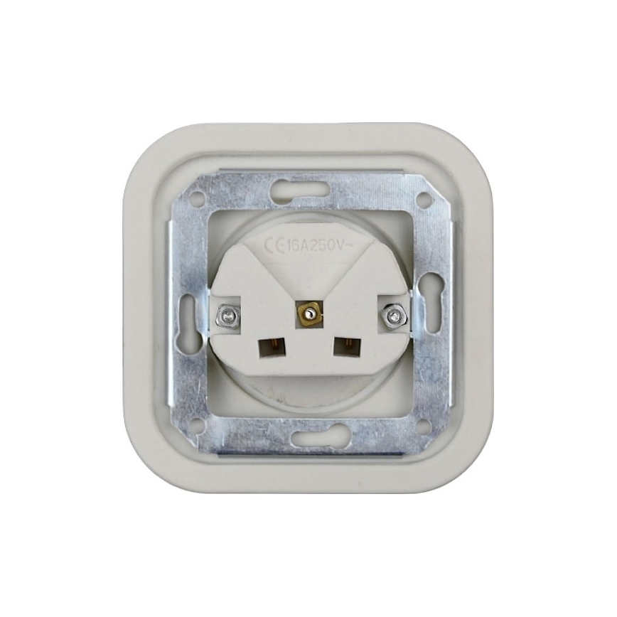 Elhard - Doppia presa domestica in ceramica stile retrò con cornice SCHUKO 230V bianca