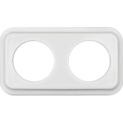 Elhard - Doppia presa domestica in ceramica stile retrò con cornice SCHUKO 230V bianca