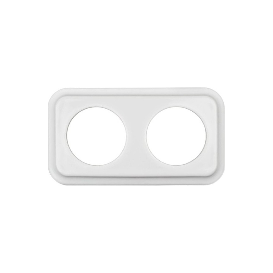 Elhard - Doppia presa domestica in ceramica stile retrò con cornice SCHUKO 230V bianca