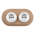 Elhard - Doppia presa domestica in ceramica stile retrò con placca 230V bianco/legno chiaro