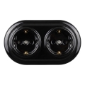 Elhard - Doppia presa domestica in ceramica stile retrò con placca SCHUKO 230V nera