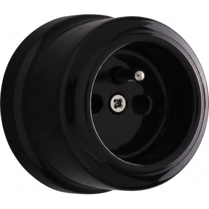 Elhard - Doppia presa elettrica da parete in ceramica, stile retrò, per uso domestico, con placca, 230V, nera