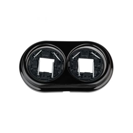 Elhard - Doppia presa elettrica da parete in ceramica, stile retrò, per uso domestico, con placca, 230V, nera