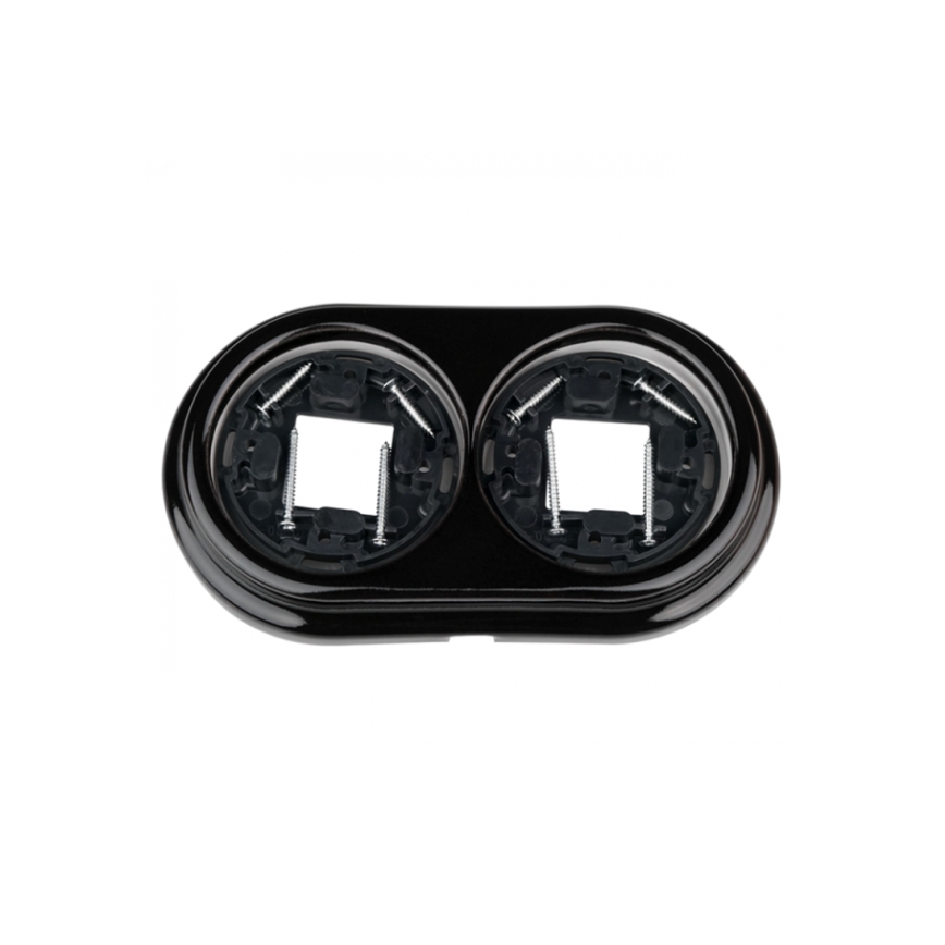 Elhard - Doppia presa elettrica da parete in ceramica, stile retrò, per uso domestico, con placca, 230V, nera
